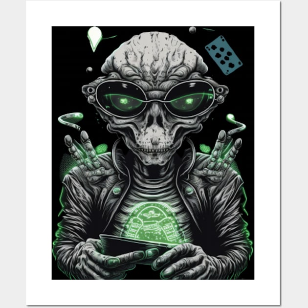 Funny Alien Digital Artwork - Birthday Gift Ideas For Poker Player Wall Art by Pezzolano